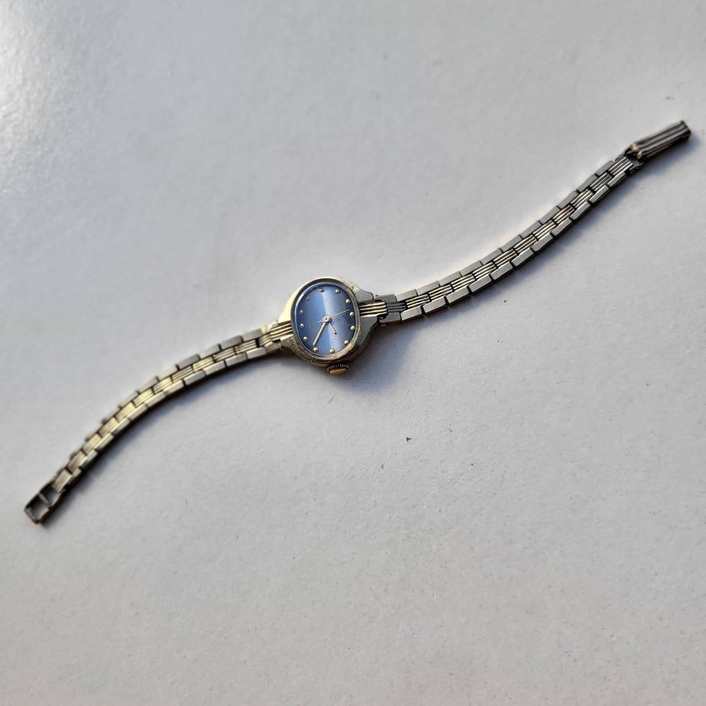 Vintage Zarya Gold Plated Mechanical Oval Dial Watch 7.25in Small Soviet USSR
